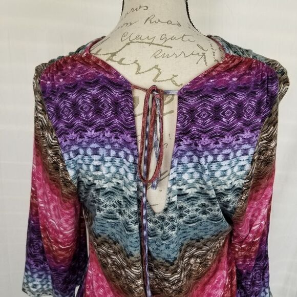 Democracy Geometric Print 3/4" Angel Wing Sleeves Bubble‎ Hem Blouse Size M - Picture 8 of 9